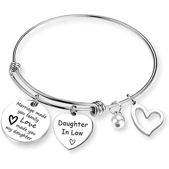 37 Jewelry Daughter In Law Charm Bracelet Silver Finish Expands 2.0"-3.5" - Picture 1 of 5